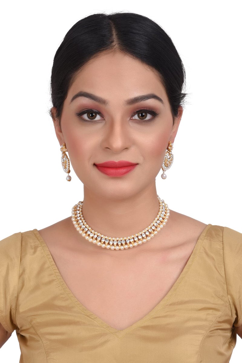 Efulgenz Indian Pearl Necklaces for Women Beaded Necklace Faux Pearl Crystal CZ Cubic Zirconia Choker Necklace Earrings Jewelry Set for Women Bollywood Wedding Jewellery - Image 3